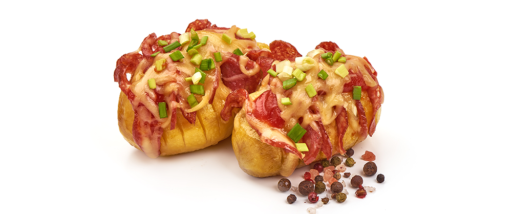 Baked Potato with bacon, cheese and green onion Baked Potato with bacon, cheese and green onion